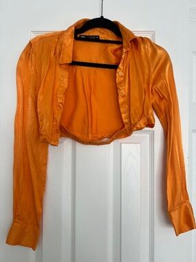 Zara Bright Orange Cropped Button-Down Shirt